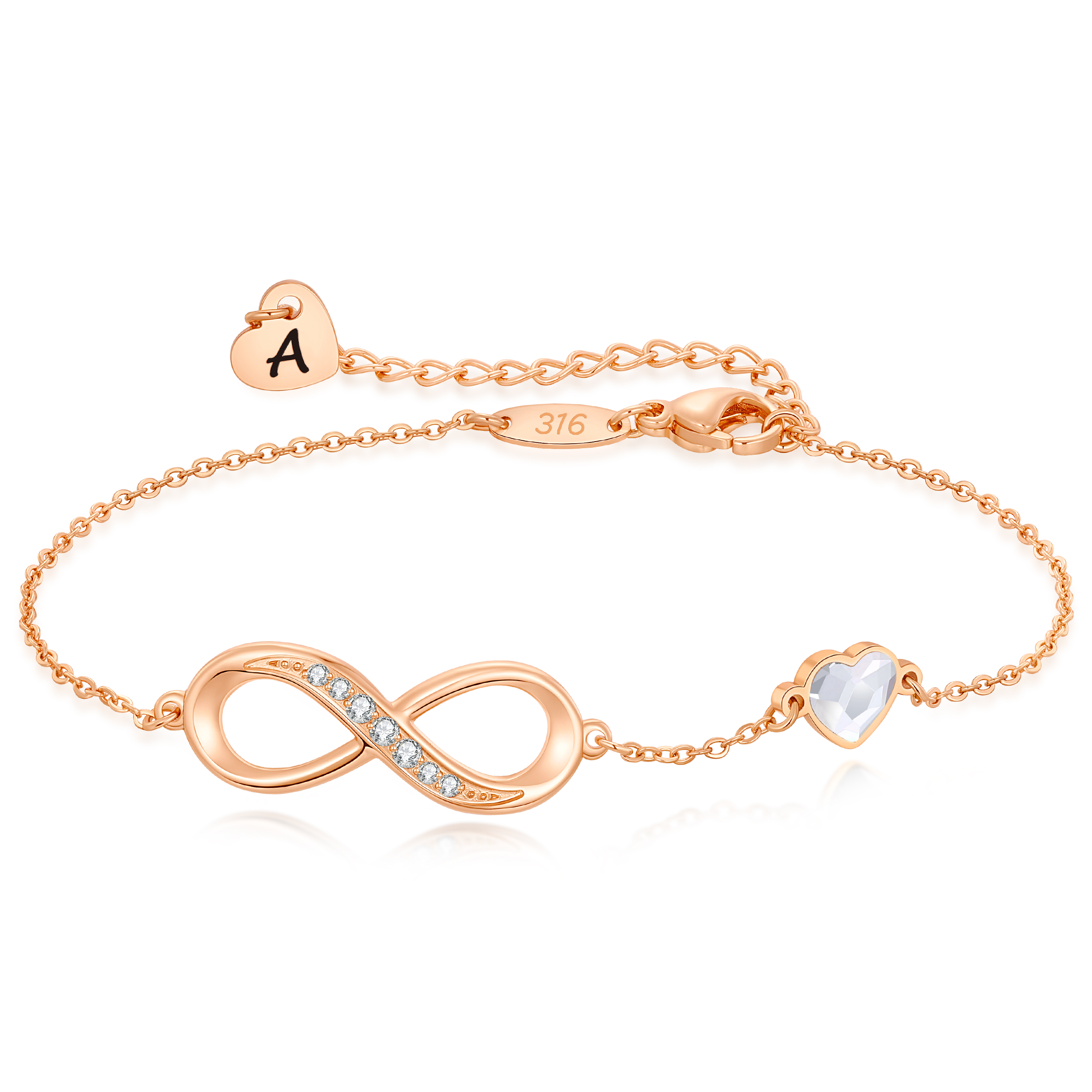 Rose Gold Initial Heart Infinity Bracelets for Women Adjustable Dainty Letter Alphabet Charm Jewelry Birthday Gifts for Women Her Girlfriend Mom Wife