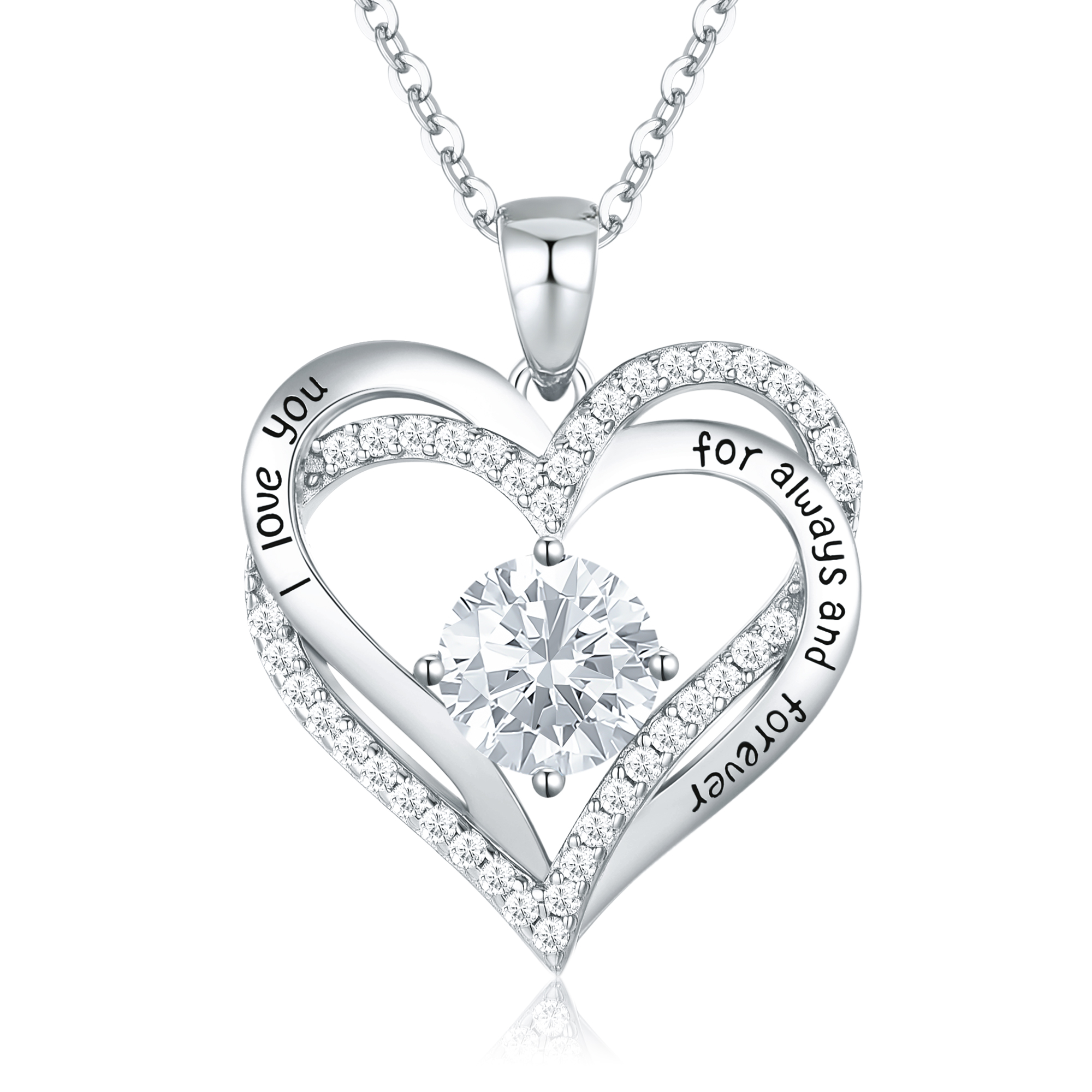 Forever Love Heart Necklaces for Women, Wedding Anniversary, Birthday Gift for Wife, S925 Silver Jewelry with Birthstone Pendant