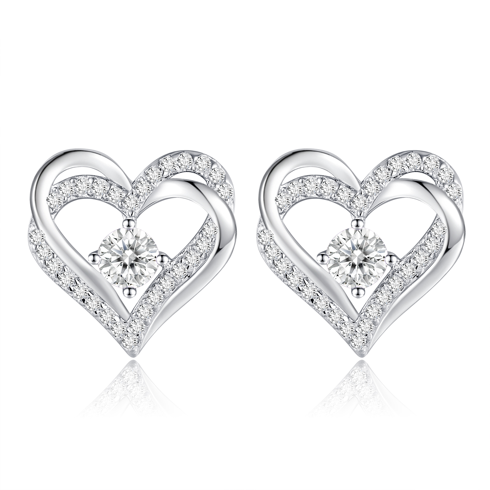 Forever Love Heart Stud Earrings for Women,  Birthstone Heart Stud Earrings Mother's Day Gift Anniversary Birthday Jewelry Gifts for Women Wife Her