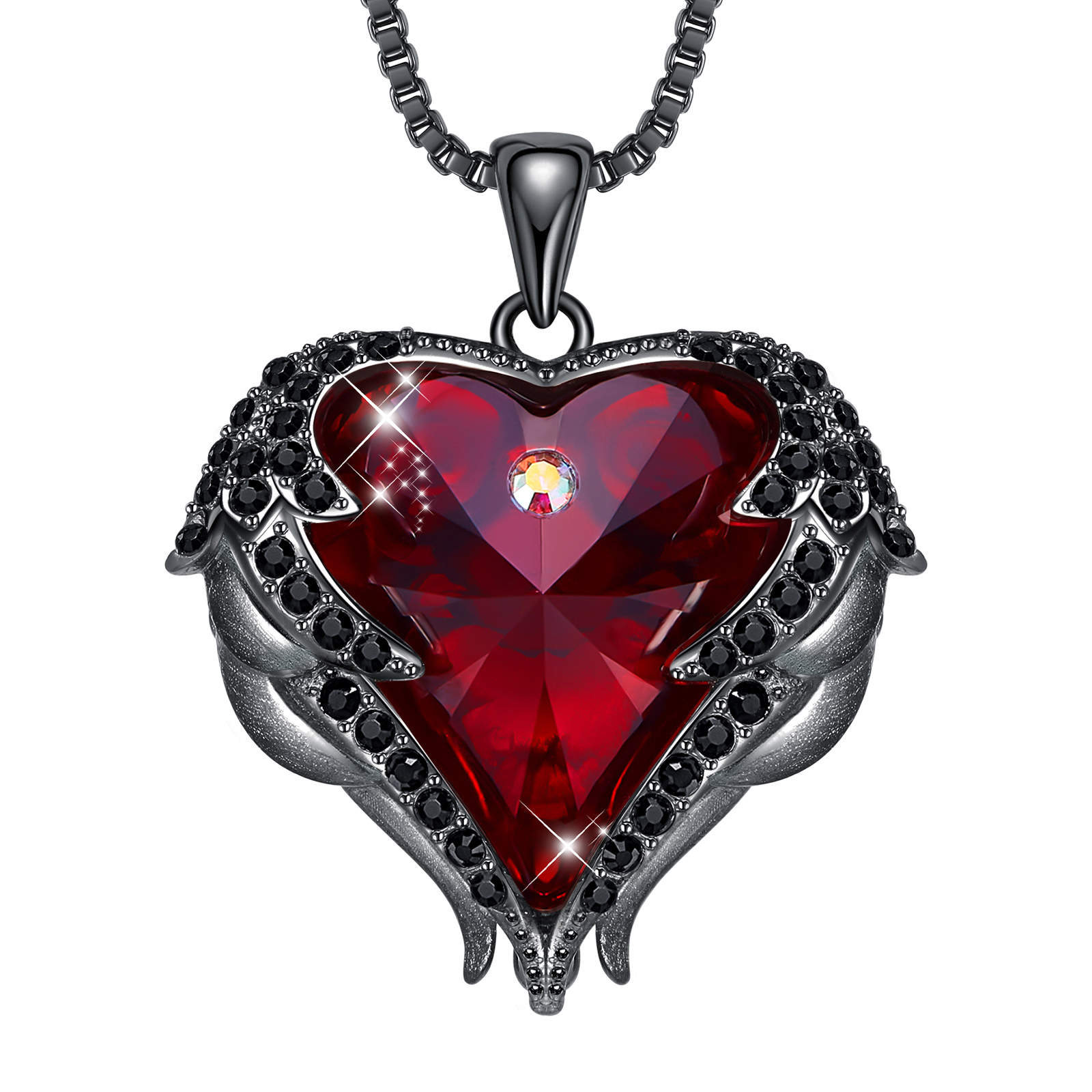 Angel Wings Necklaces for Women, Love Heart Silver Tone/Gold Tone Pendant with Birthstone, Wedding Anniversary，Christmas, Valentine's/Mother's Day or Birthday Jewelry Gifts for Mom Wife Girlfriend Her