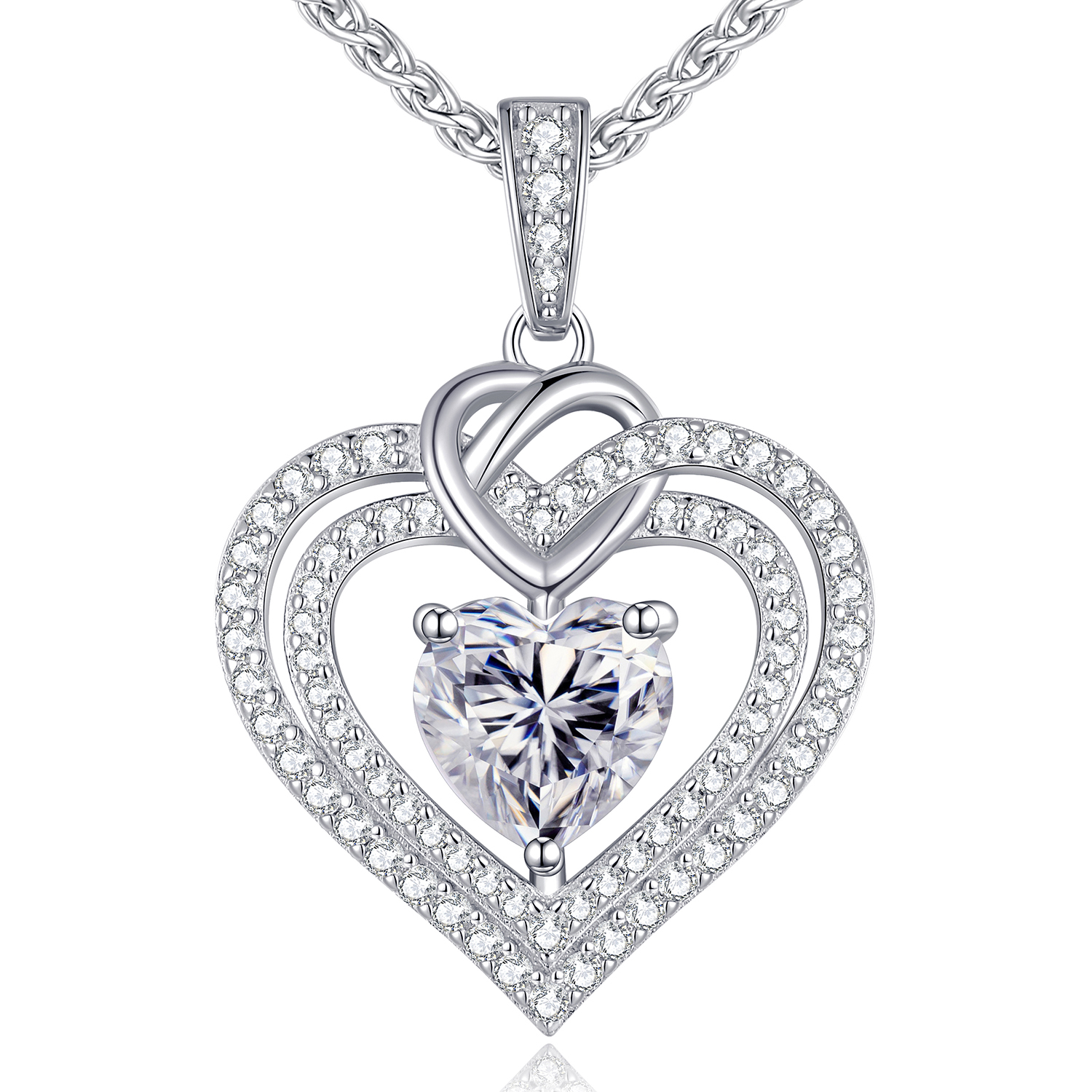 Women's Moissanite Necklace 925 Silver Double Heart VVS1 Clarity D Colour Women's Jewellery Birthday Gift for Her Girlfriend Christmas Valentine's Day Mother's Day