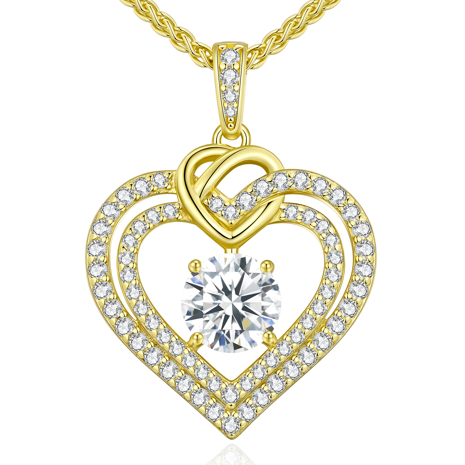 Women's Moissanite Necklace 925 Silver Double Heart VVS1 Clarity D Colour Women's Jewellery Birthday Gift for Her Girlfriend Christmas Valentine's Day Mother's Day