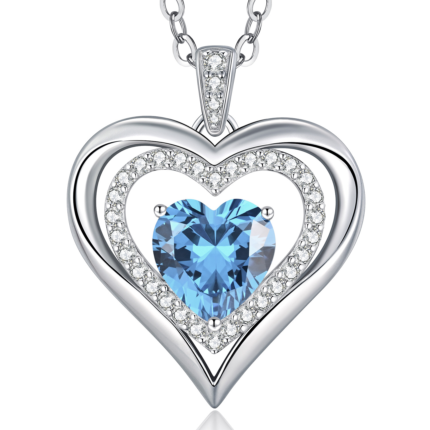 Necklaces for Women Birthstone Love Heart Pendant 925 Sterling Silver Jewellery Gifts for Mum Her Wife Girlfriend Anniversary Birthday Mothers Day Christmas