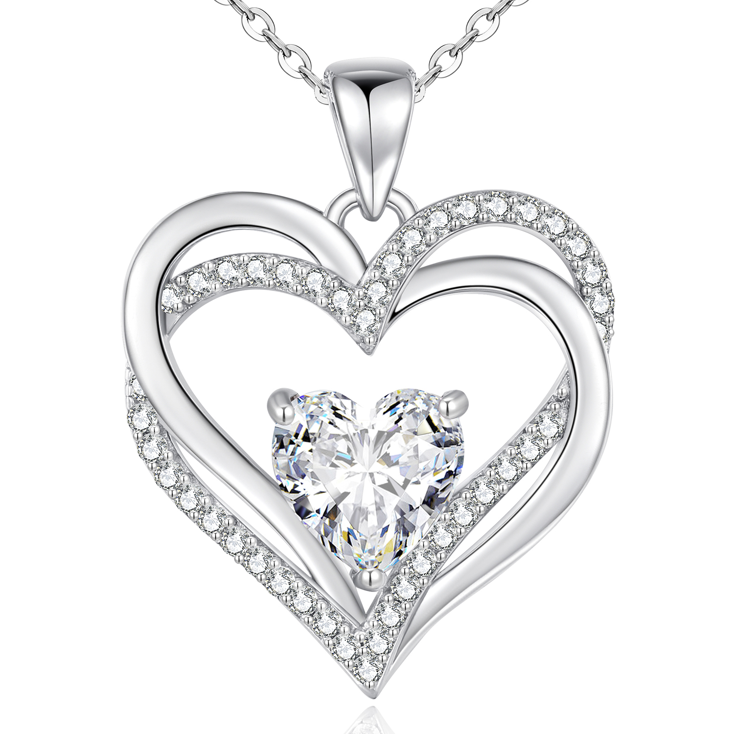 Women's Heart Necklace, 925 Sterling Silver, Birthstone, Jewellery, Heart Pendant, Christmas, Valentine's or Mother's Day Gift, Wedding Anniversary, Wife, Girlfriend or Mum