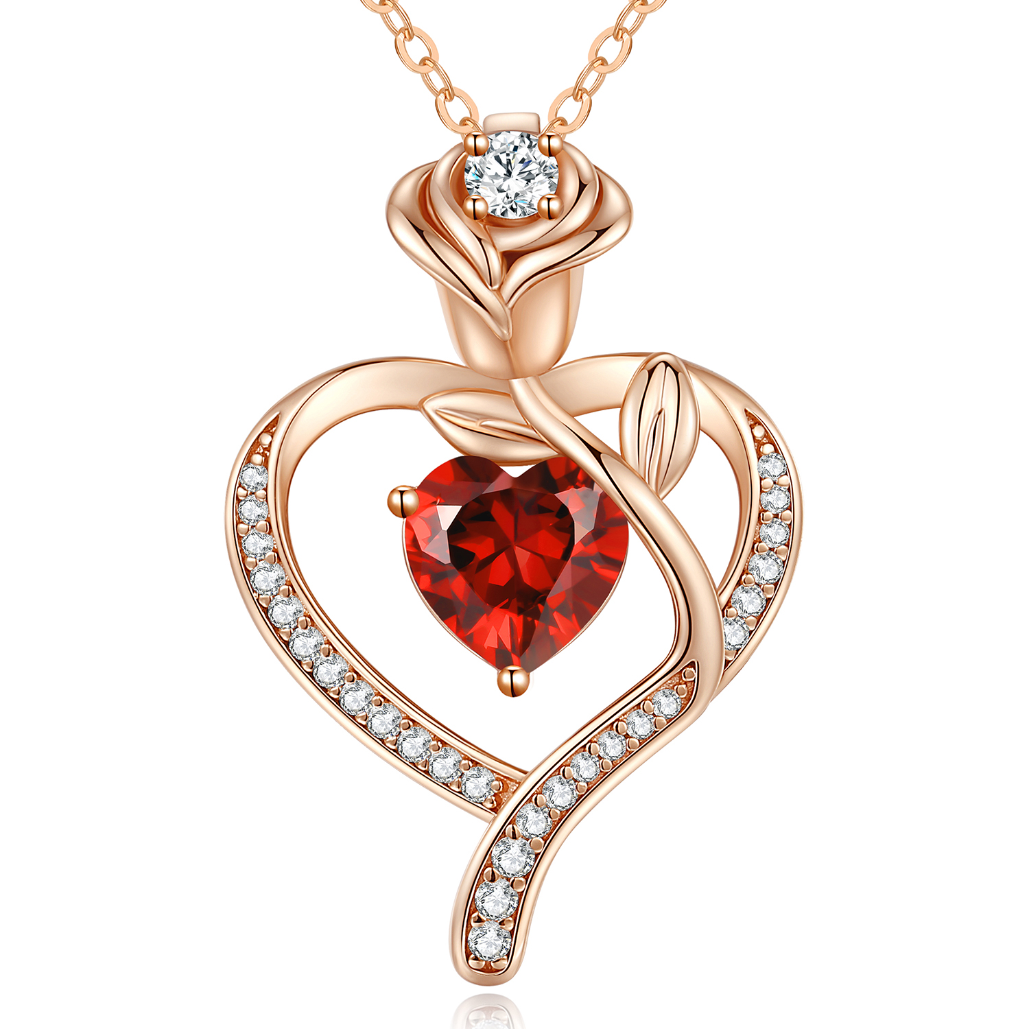 CDE Women's Rose Gold Heart Necklace 925 Sterling Silver Birthstone Gifts for Women with Pendant Jewellery Birthday Christmas Valentine's Day Mother's Day Mum