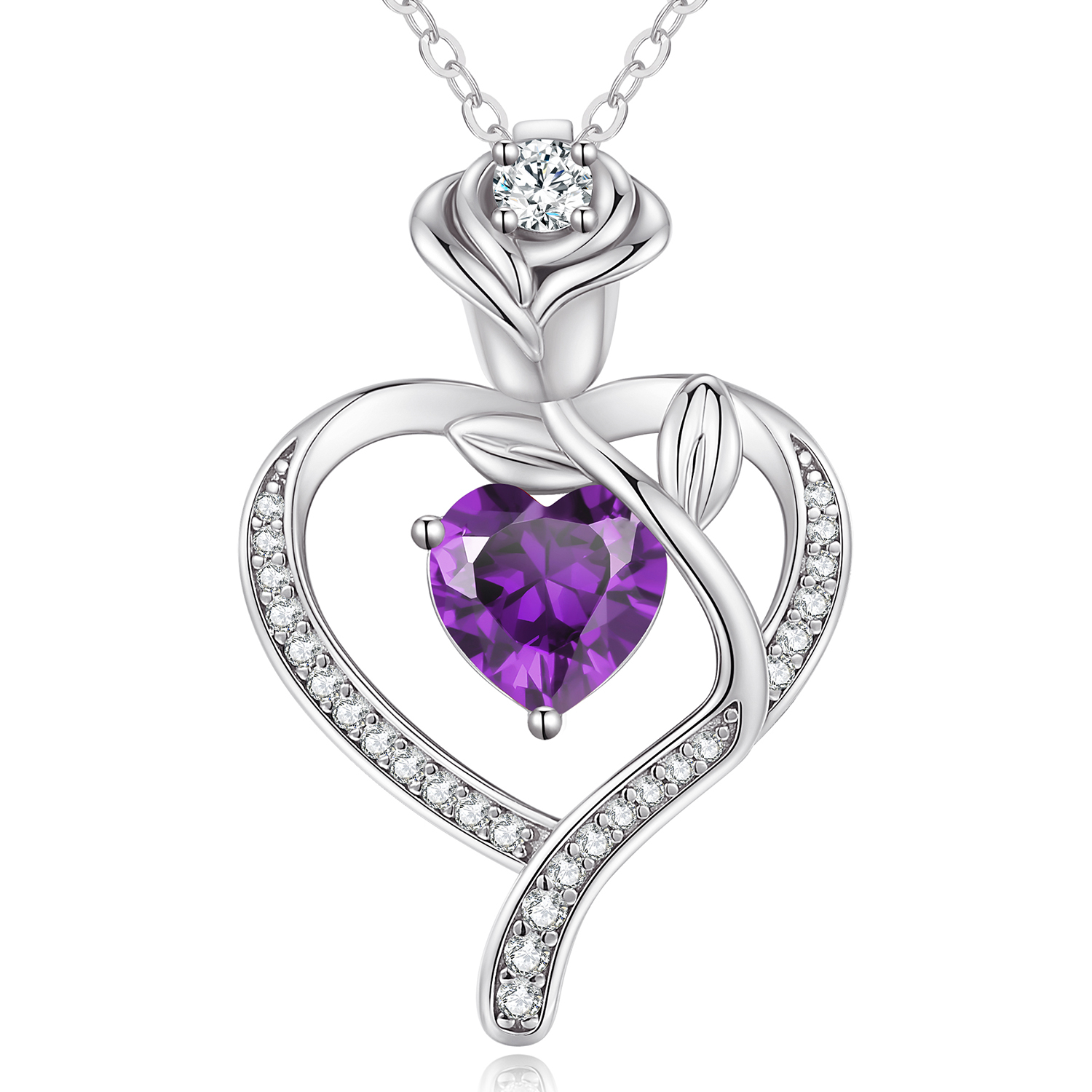 CDE Women's Rose flower Heart Necklace 925 Sterling Silver Birthstone Gifts for Women with Pendant Jewellery Birthday Christmas Valentine's Day Mother's Day Mum