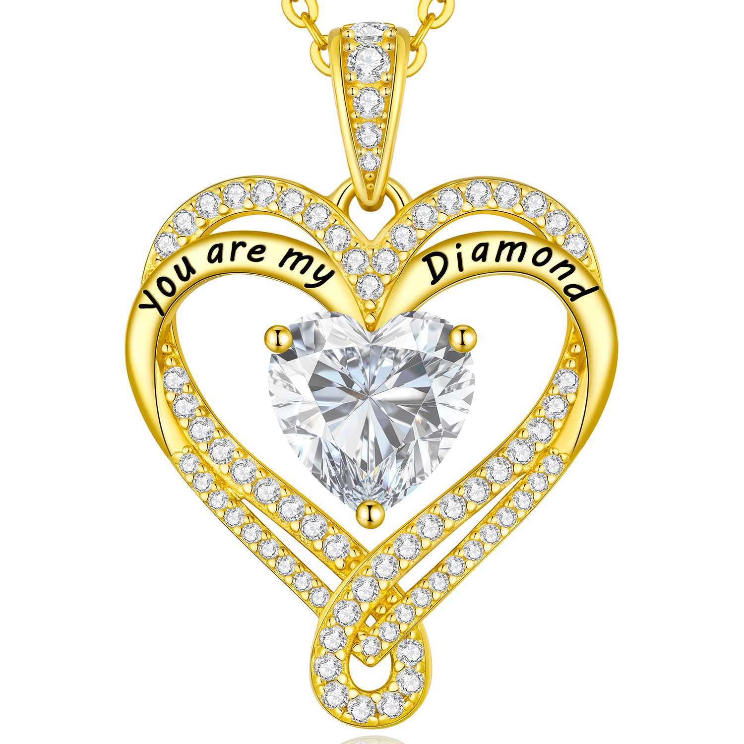 CDE Women's Necklace 925 Silver Chain Women's Moissanite 2 Carat Moissanite Chain Double Heart VVS1 Clarity D Colour Women Jewellery Birthday Gift for Christmas Valentine's Day Mother's Day