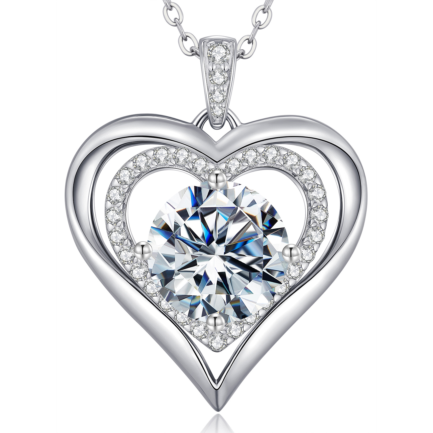 CDE Women's Necklace 925 Silver Chain Women's Moissanite Heart Pendant Diamonds Jewellery Heart Necklace Gift for Women Christmas Valentine's Day Mother's Day