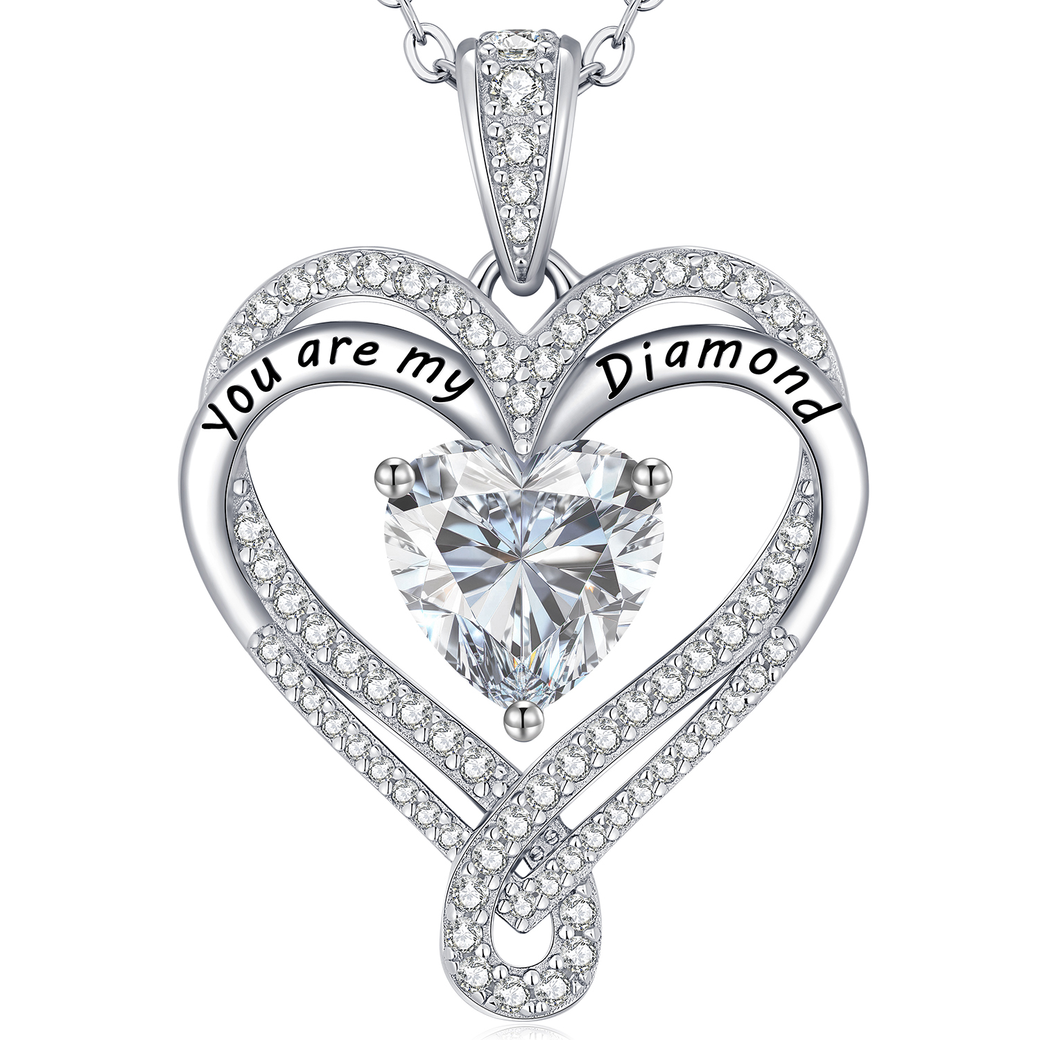 CDE Women's Necklace 925 Silver Chain Women's Moissanite 2 Carat Moissanite Chain Double Heart VVS1 Clarity D Colour Women Jewellery Birthday Gift for Christmas Valentine's Day Mother's Day